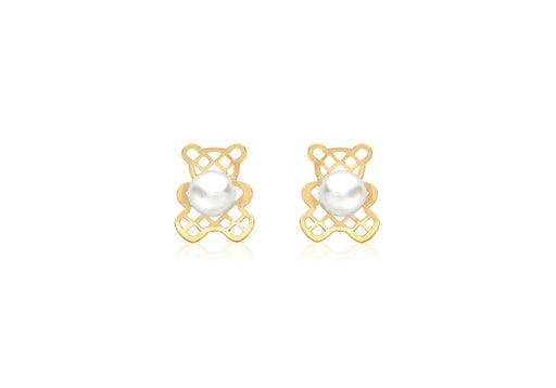 9ct Yellow Gold Fresh Water Pearl Teddy Stud Earrings