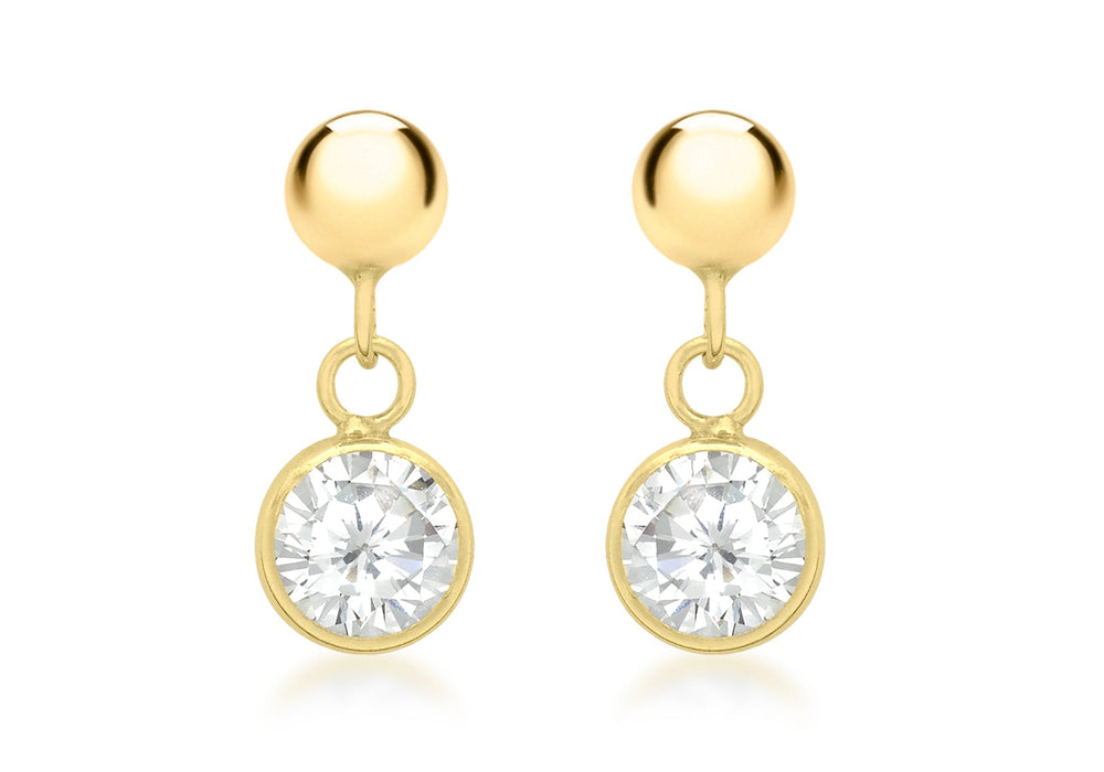 9ct Yellow Gold Zirconia  and Ball 5mm x 13mm Drop Earrings