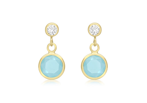 9ct Yellow Gold Zirconia  and Aqua Crystal Drop Earrings