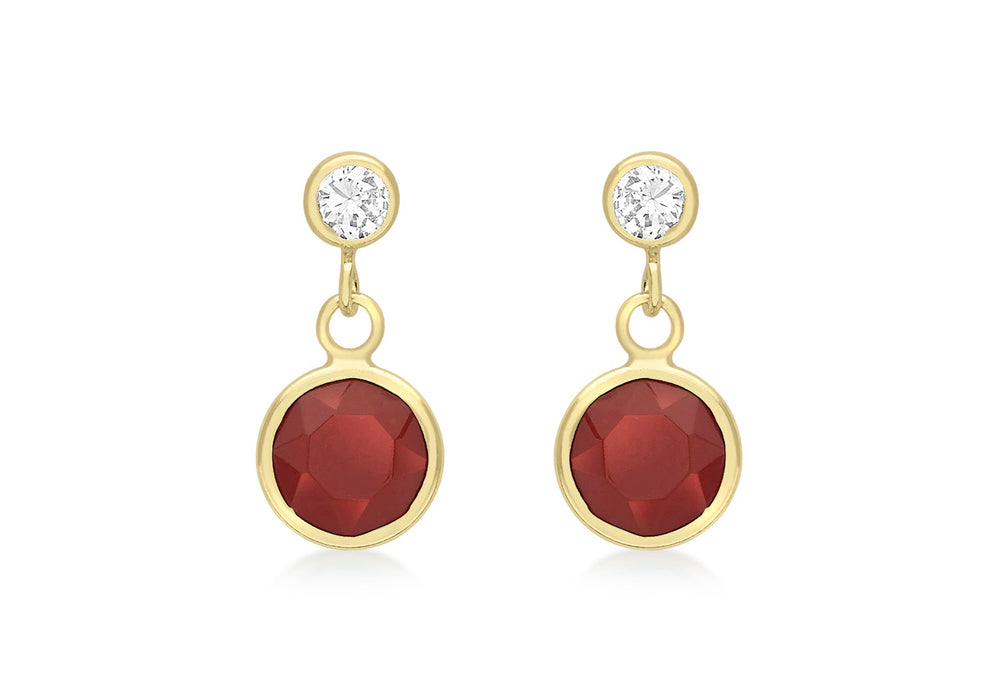 9ct Yellow Gold Red Crystal and Zirconia  Drop Earrings