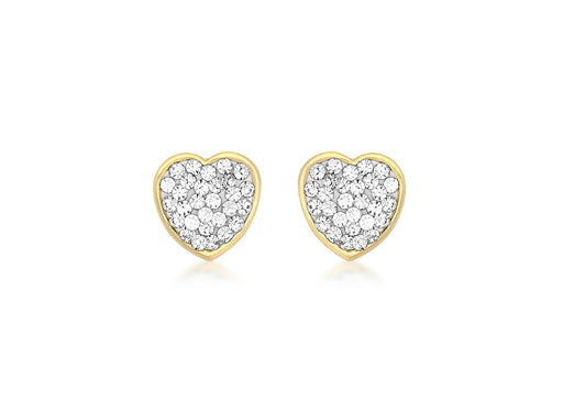 9ct Yellow Gold Zirconia  7mm x 7mm Heart Stud Earrings