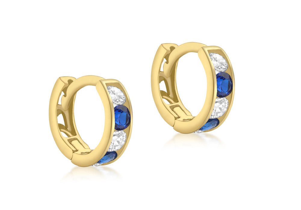 9ct Yellow Gold White & Blue Zirconia Huggy Earrings