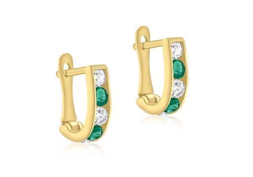 9ct Yellow Gold White & Green Zirconia Half-Hoop Earrings