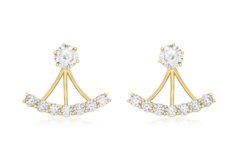 9ct Yellow Gold 7-Zirconia  Fan Jack Earrings