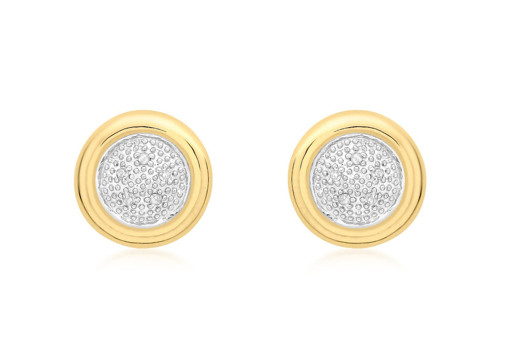 9ct Yellow Gold 0.05t Diamond 11mm Round Stud Earrings