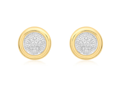 9ct Yellow Gold 0.05t Diamond 11mm Round Stud Earrings