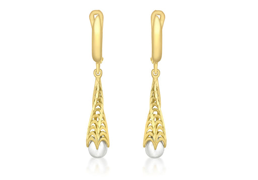 9ct Yellow Gold Twisted Fresh Water Pearl Twisted Cone Earrings 