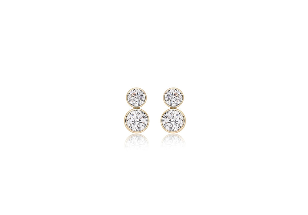 9ct Yellow Gold Zirconia  5.2mm x 9.7mm Graduated 2-Stone Stud Earrings