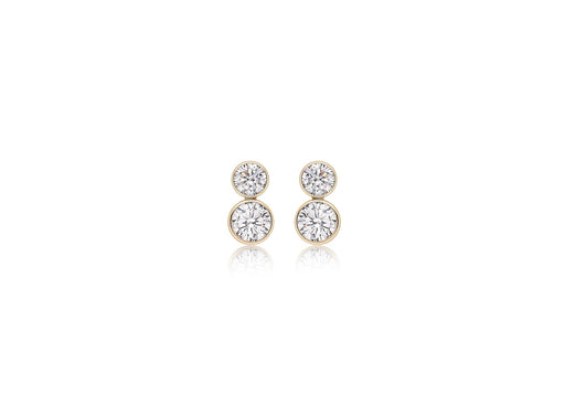 9ct Yellow Gold Zirconia  5.2mm x 9.7mm Graduated 2-Stone Stud Earrings