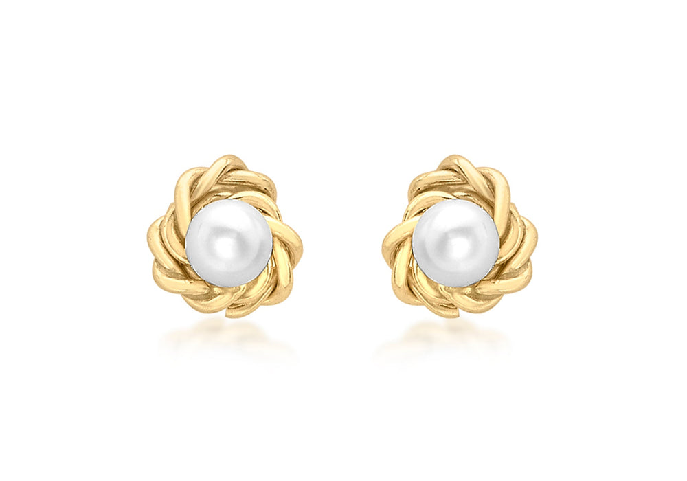 9ct Yellow Gold 5mm Knot and Pearl Stud Earrings