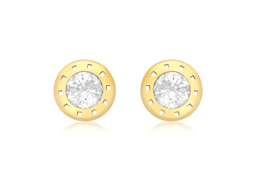 9ct Yellow Gold Zirconia  9mm Flat-Punh-Disc Stud Earrings