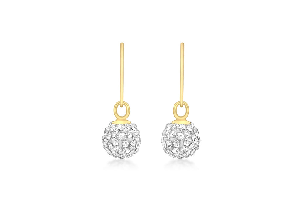 9ct Yellow Gold Crystal 7mm Ball Drop Earrings