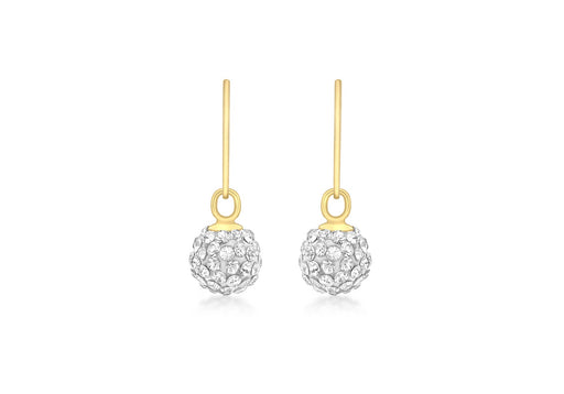 9ct Yellow Gold Crystal 7mm Ball Drop Earrings