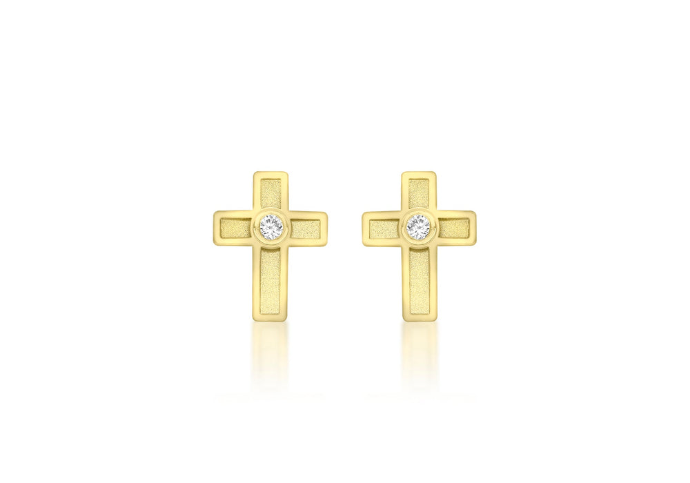 9ct Yellow Gold Zirconia  7.5mm x 10mm Cross Stud Earrings