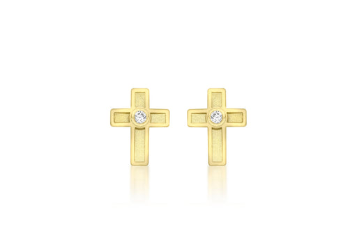 9ct Yellow Gold Zirconia  7.5mm x 10mm Cross Stud Earrings