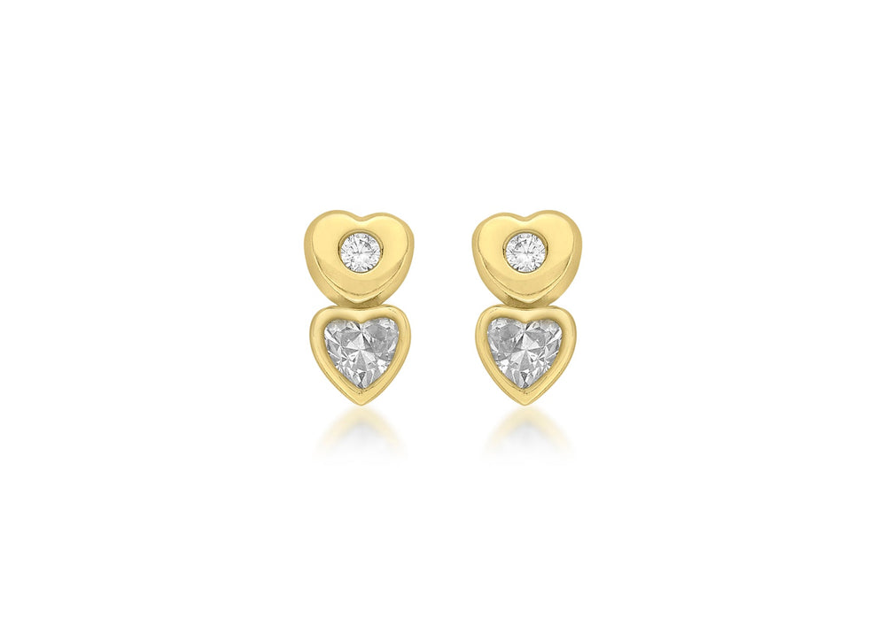 9ct Yellow Gold Zirconia  Double-Heart Stud Earrings