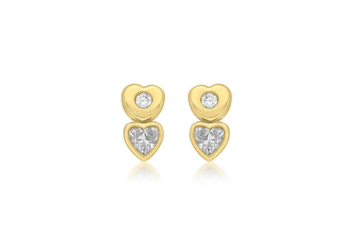 9ct Yellow Gold Zirconia  Double-Heart Stud Earrings