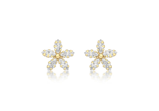 9ct Yellow Gold Marquise Zirconia  10.5mm x 10.5mm Flower Stud Earrings