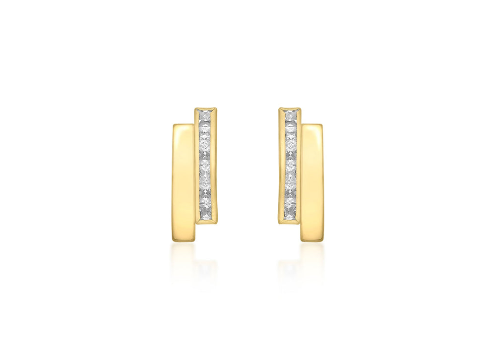 9ct Yellow Gold Double Bar Zirconia  Stud Earrings