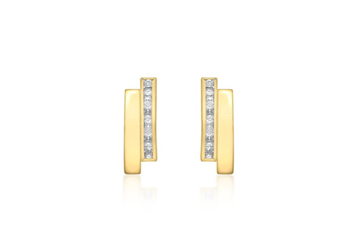 9ct Yellow Gold Double Bar Zirconia  Stud Earrings