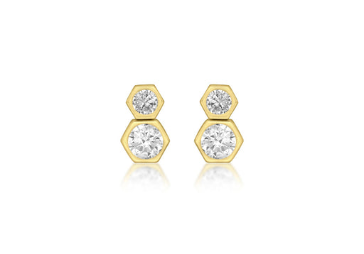 9ct Yellow Gold Zirconia  Double Hexagon Stud Earrings