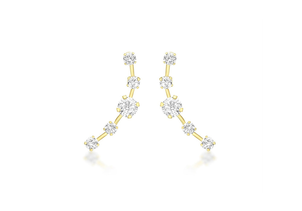 9ct Yellow Gold White Stone Set Crawl Earrings 