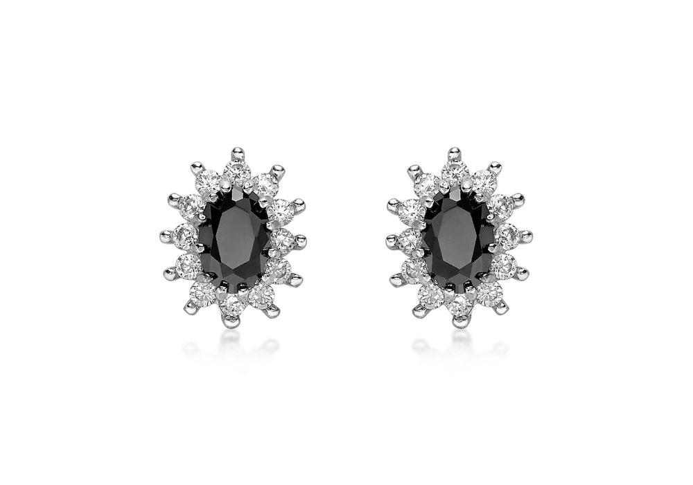 9ct Yellow Gold Black Sapphire and Zirconia Stud Earrings