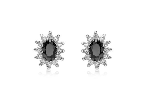 9ct Yellow Gold Black Sapphire and Zirconia Stud Earrings