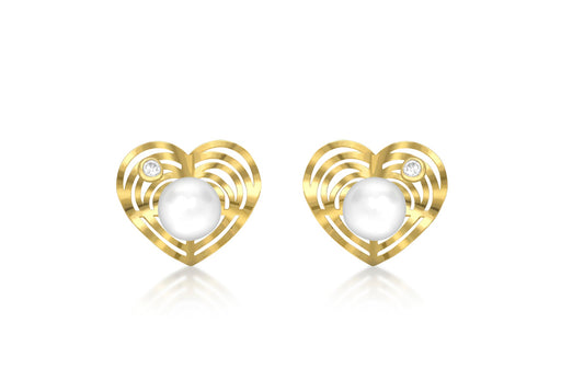 9ct Yellow Gold Cultured Pearl and Zirconia  Heart Stud Earrings