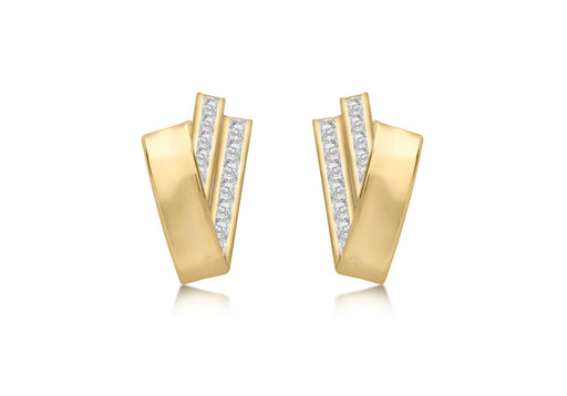 9ct Yellow Gold Zirconia  Triple Crossover Bars Stud Earrings