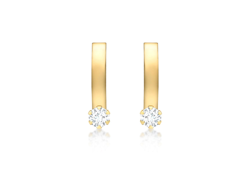 9ct Yellow Gold 3mm Zirconia  2mm urve Bar Earrings