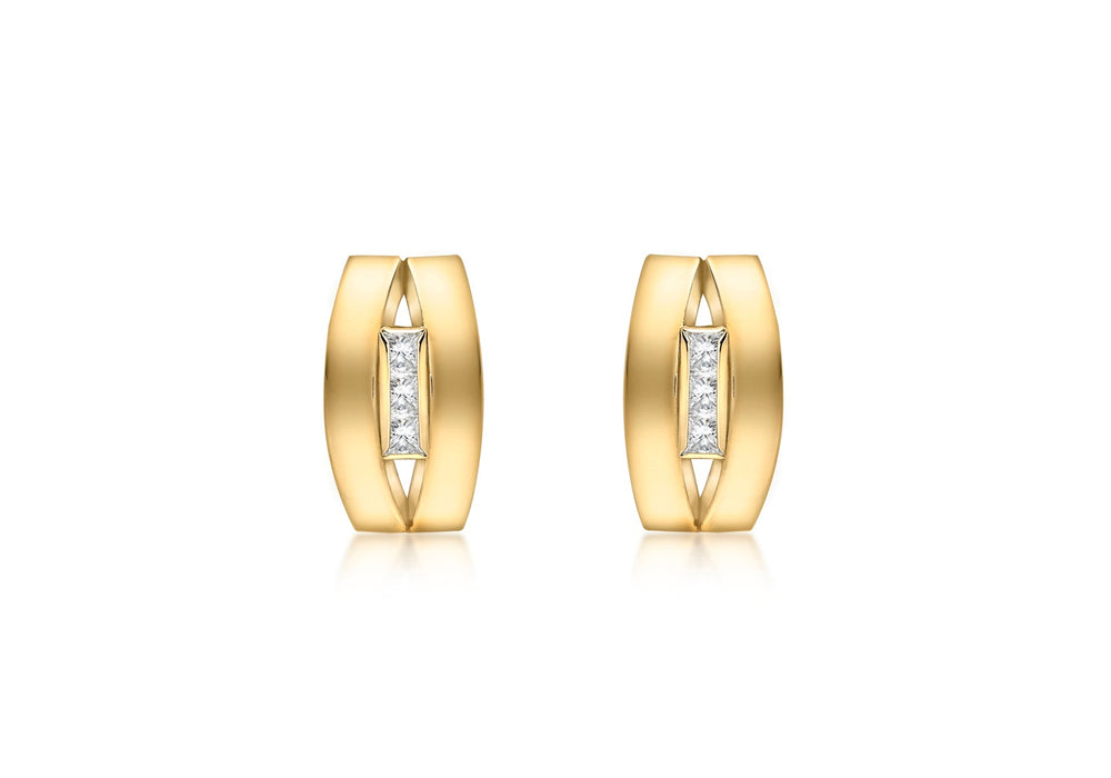 9ct Yellow Gold Zirconia  5.9mm x 10.3mm Double-Band Stud Earrings