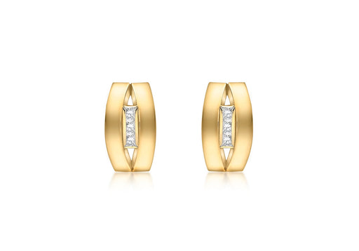 9ct Yellow Gold Zirconia  5.9mm x 10.3mm Double-Band Stud Earrings