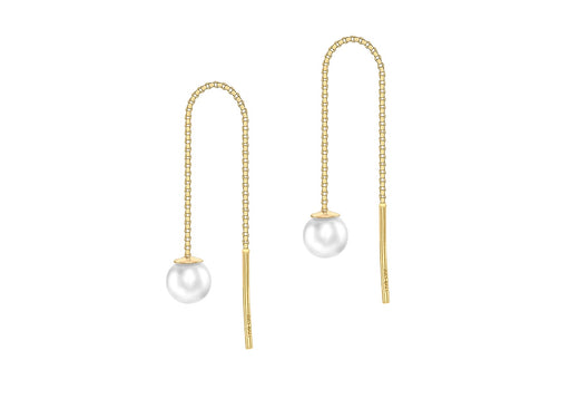 9ct Yellow Gold Fresh Water Pearl 4.5mm x 45mm Pull-Through-Chain Earrings