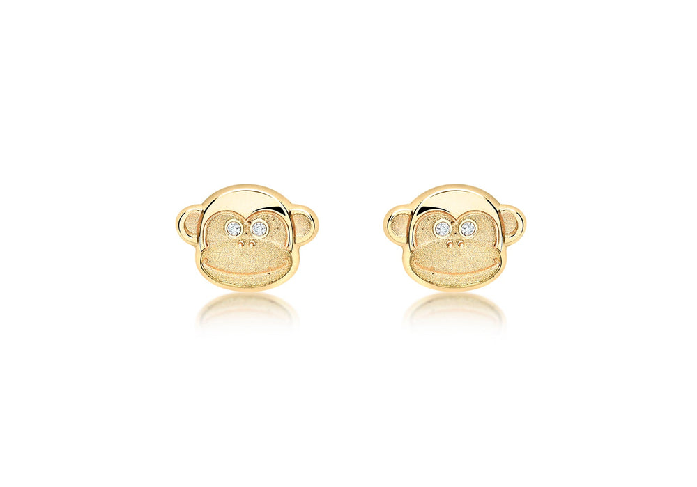 9ct Yellow Gold Zirconia  Monkey Stud Earrings