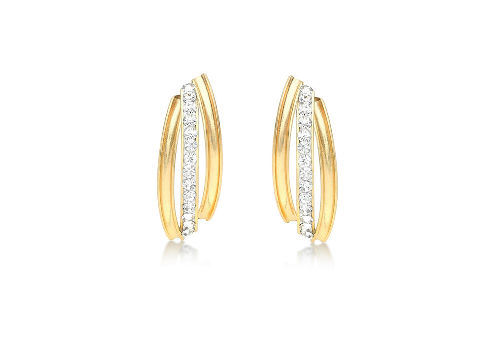 9ct Yellow Gold Zirconia  6.2mm x 16.5mm Triple Band Stud Earrings