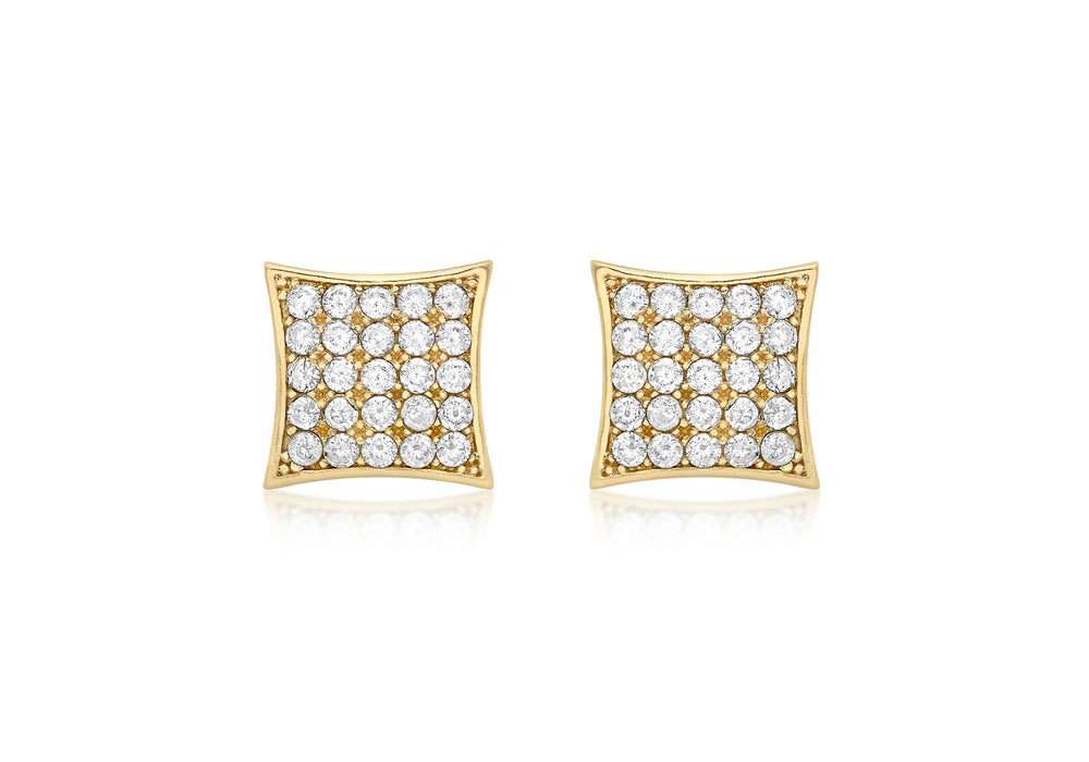 9ct Yellow Gold Zirconia  9mm Square Stud Earrings