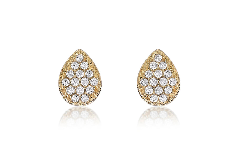 9ct Yellow Gold Zirconia  6mm x 8mm Pear Shaped Stud Earrings