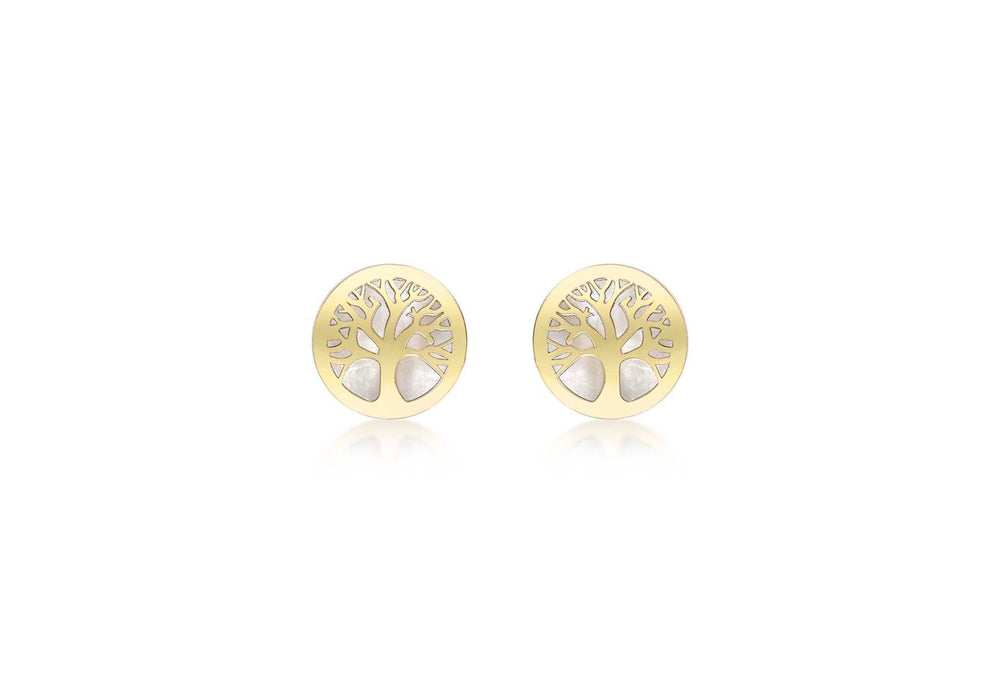 9ct Yellow Gold Mother of Pearl 8mm 'Tree of Life' Stud Earrings