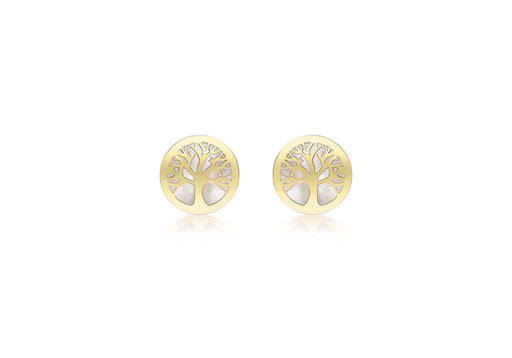 9ct Yellow Gold Mother of Pearl 8mm 'Tree of Life' Stud Earrings