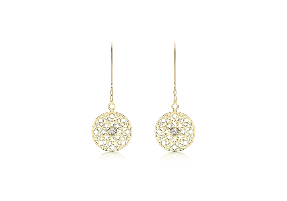 9ct Yellow Gold Zirconia  CutoCut 15mm Disc Drop Earrings