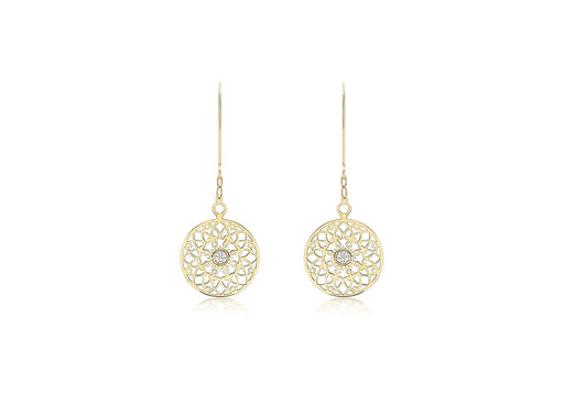 9ct Yellow Gold Zirconia  CutoCut 15mm Disc Drop Earrings