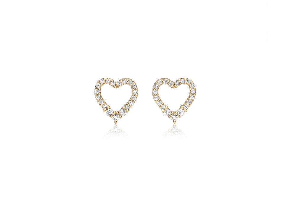 9ct Yellow Gold Graduated Zirconia  10.4mm x 10.8mm Heart Stud Earrings