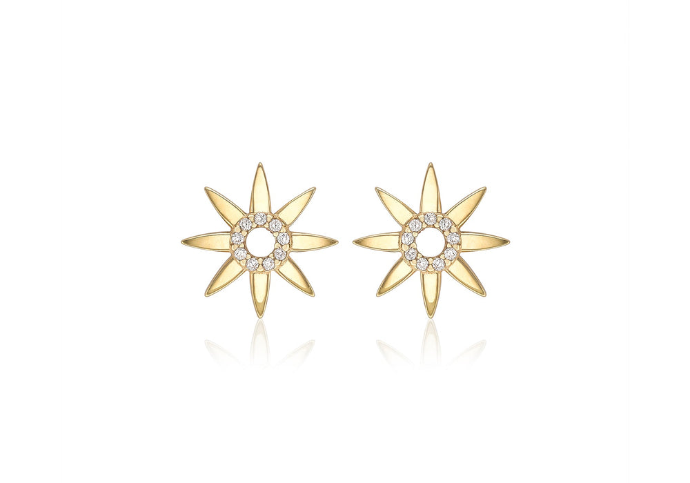 9ct Yellow Gold Zirconia  13.4mm Flower Stud Earrings