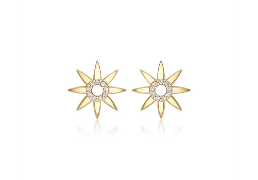 9ct Yellow Gold Zirconia  13.4mm Flower Stud Earrings