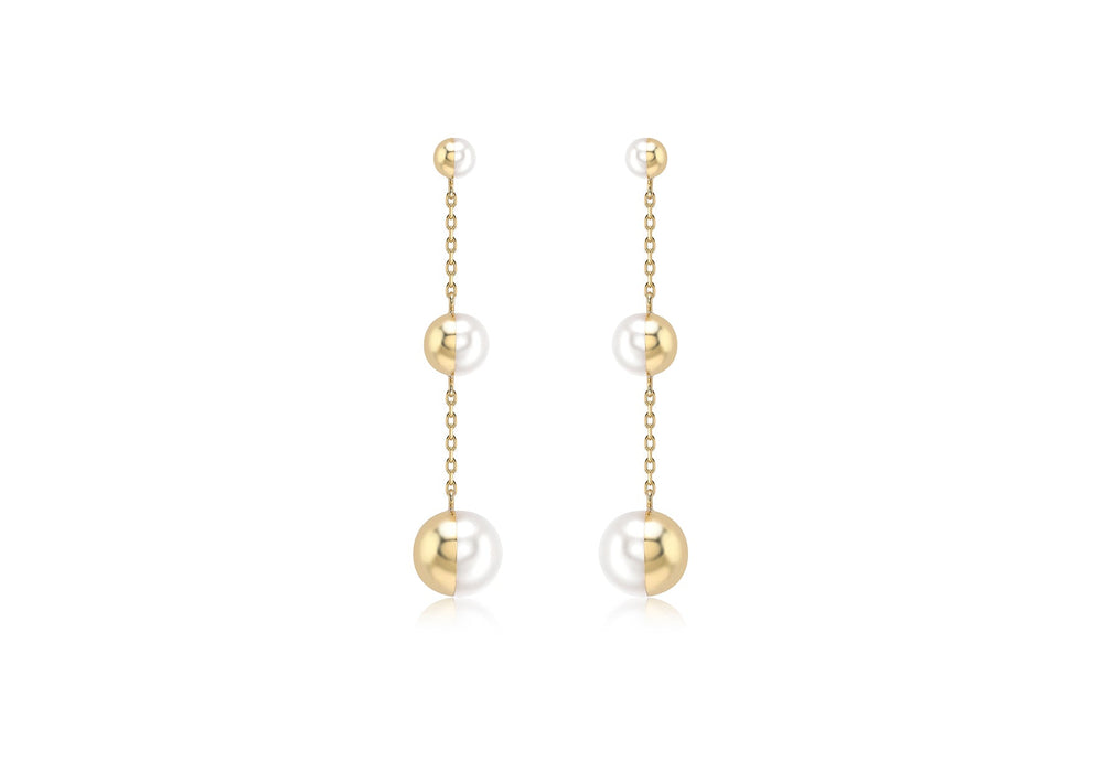 9ct Yellow Gold Half-overed Fresh Water Pearl 8.3mm x 43mm Graduated Drop Earrings