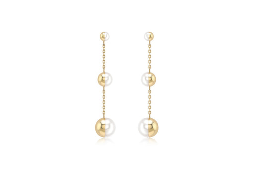 9ct Yellow Gold Half-overed Fresh Water Pearl 8.3mm x 43mm Graduated Drop Earrings