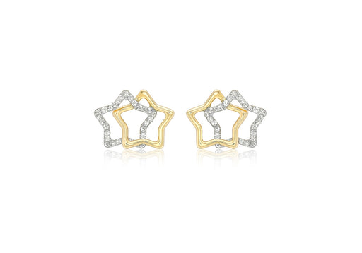 9ct Yellow Gold Crystal 13.4mm x 10mm Double Star Stud Earrings