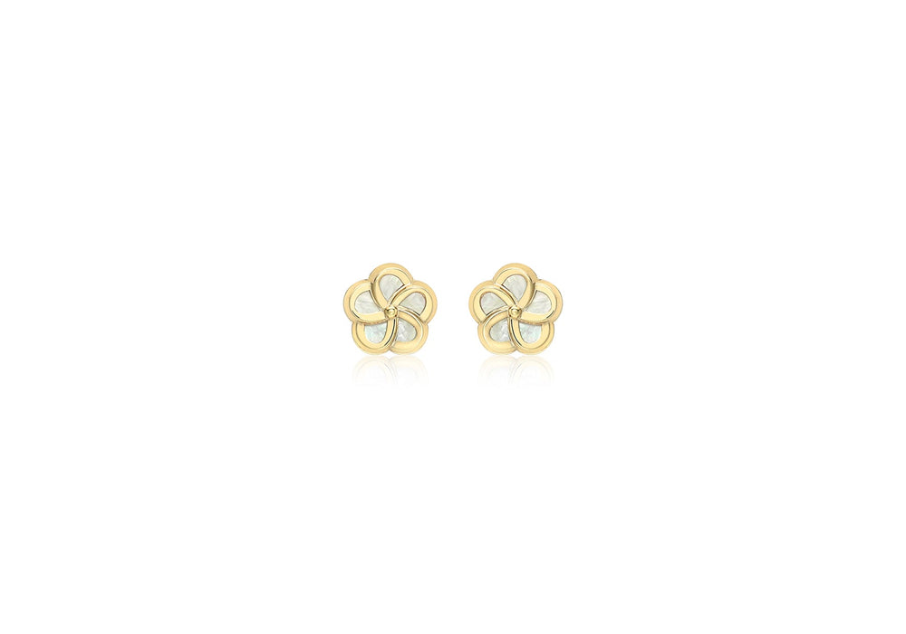 9ct Yellow Gold Mother of Pearl 6mm Flower Stud Earrings