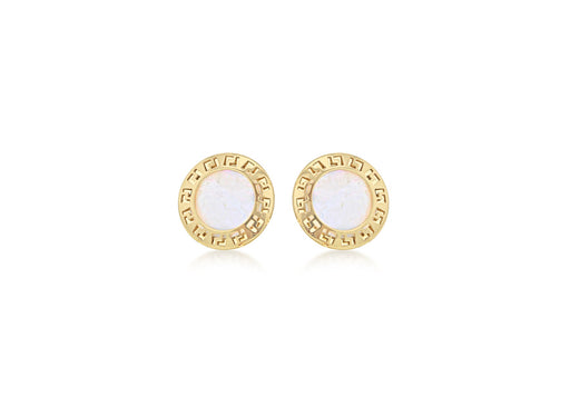 9ct Yellow Gold Mother of Pearl 9mm Greian Key Disc Stud Earrings